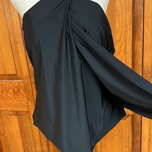 Black One Piece Swimsuit with Split Midline Batwing Flap Material 3XL - Picture 4 of 10